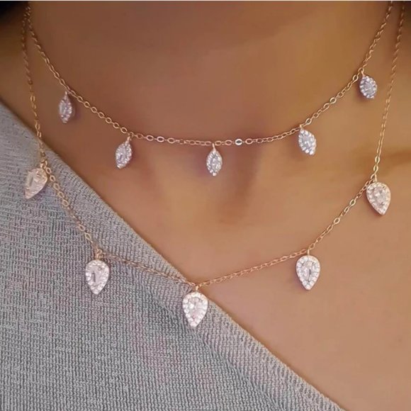 Jewelry - 925 Diamond CZ Tear Drop Charm Necklace Choker 258